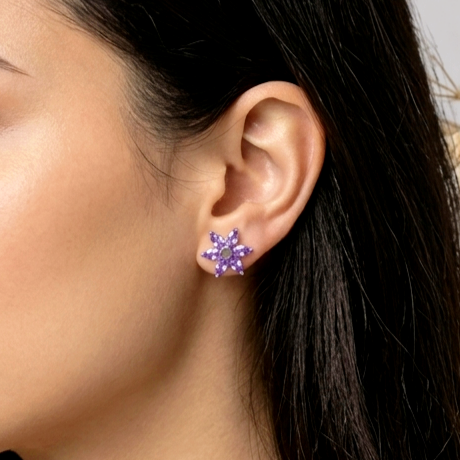 Amethyst Flower Stud Earrings